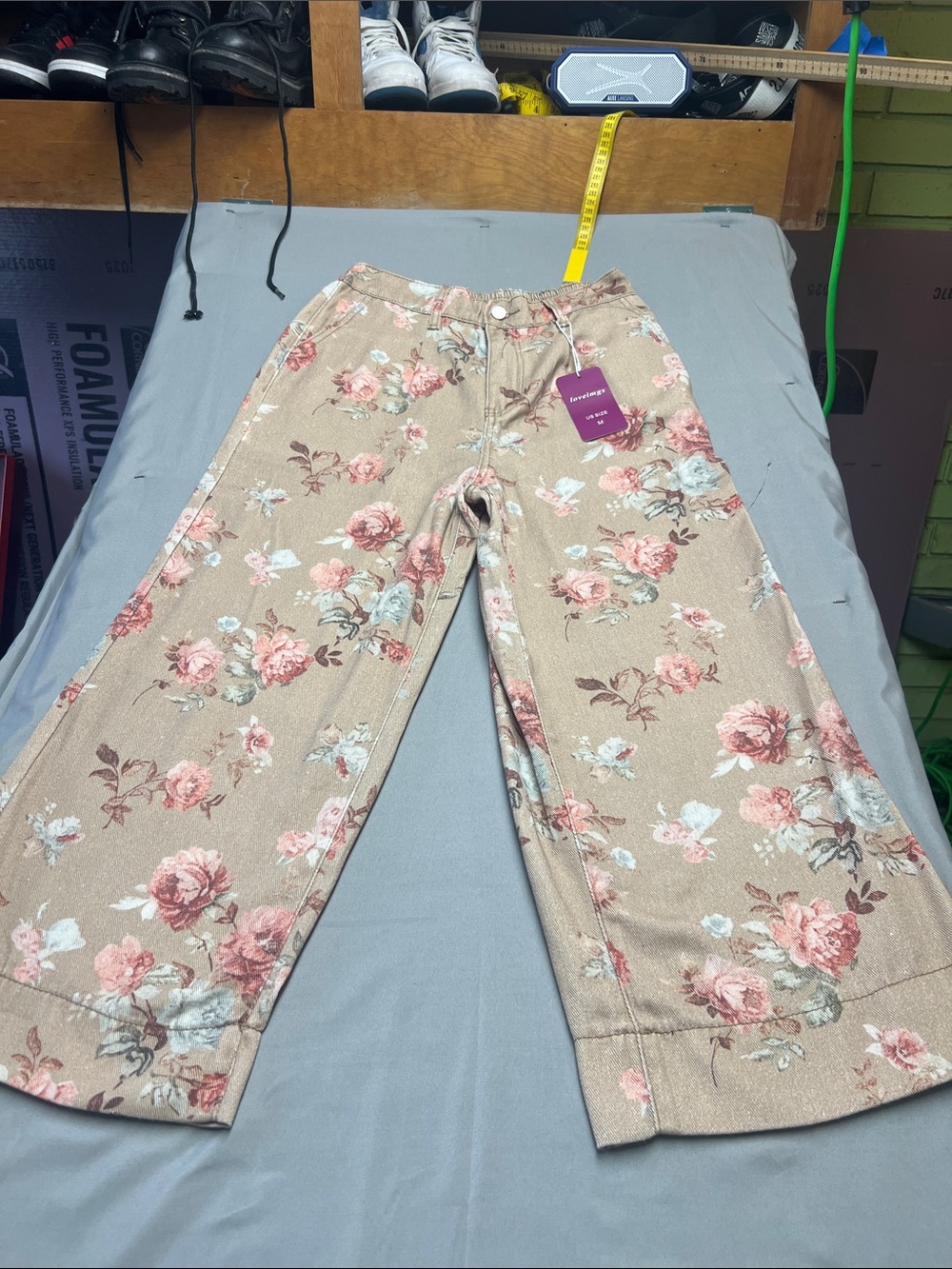 Floral Boot-Cut Pants in Beige - Women's